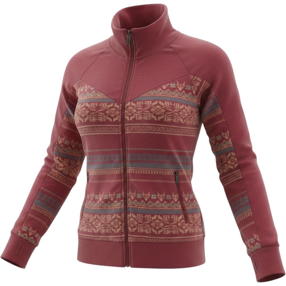 Bench Full Zip Sweatshirt Womens Small Burgundy Good Fair Isle Fox Logo Pockets